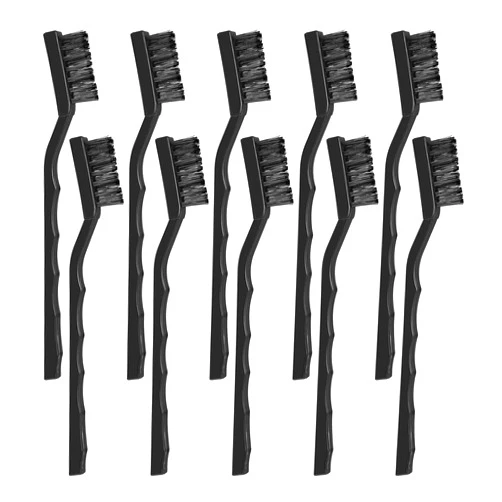 YBEATY 10 Pcs Stainless Steel Wire Bristle Scratch Brushes Mini Nylon Wire Brush Set Anti Static Cleaning Brush Kit Curved Handle Brushes for Cleaning Welding Metal Slag Rust Paint Removal