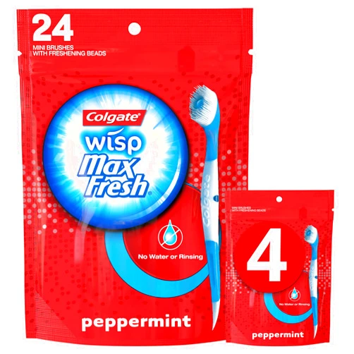 Colgate Max Fresh Wisp Disposable Mini Travel Toothbrushes, Peppermint - 24 Count (4 Pack) 24 Count (Pack of 4)
