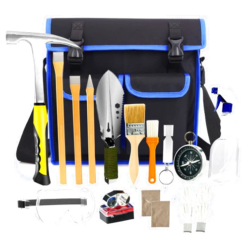 ARTKUNST 17PCS Geology Rock Pick Hammer Kit, 32oz Hammer & 3 PCS Digging Chisels Set for Rock Hounding, Gold Mining & Prospecting Equipment Tool with Multi-function Sholve, Compass, Whistle, Chisel