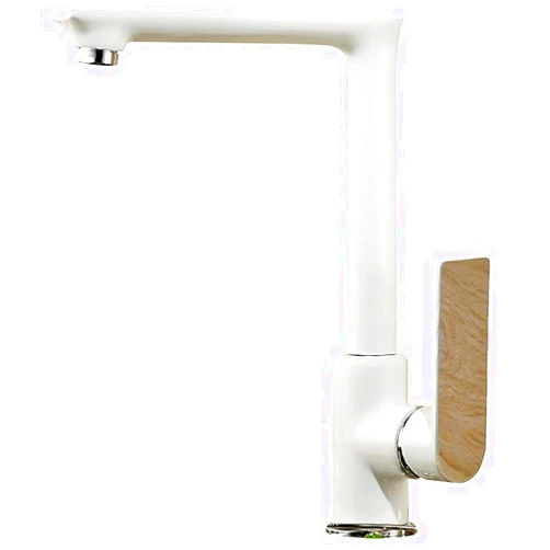 FALIYORS Kitchen Sink Taps Kitchen Sink Faucets All-Brass Single-Hole Single-Handle Kitchen Faucet, Hot and Cold Water Sink Faucet, Ergonomic Control Handle, 360 Degree Rotatable,White,19 *