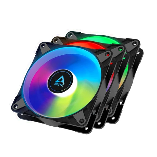 ARCTIC P12 PWM PST A-RGB (3 Pack) - 120 mm PWM case Fan Optimized for Static Pressure, case Fan, semi-Passive: 0-2000 RPM, 5V 3 pin ARGB LED, Single Fan - Black