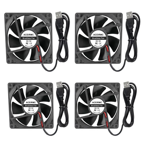 ACEIRMC 4pcs 80mm USB Fan 5V Brushless 8025 80x25mm for Cooling DIY PC Computer Case 3D Printer CPU Coolers Radiators (5V USB)