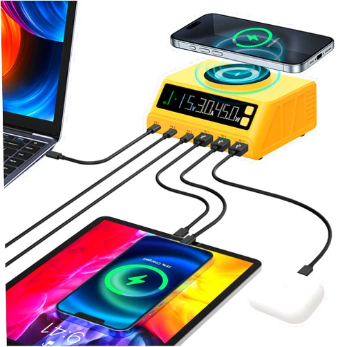 Blciomx USB C Charging Station for Multiple Devices,110W 6-Ports GaN Chargers Block,Magnetic Wireless Multi Charging Station Dock for iPod, iPhone, iPad, MacBook,Laptop,Samsung,Tablet, Android Devices