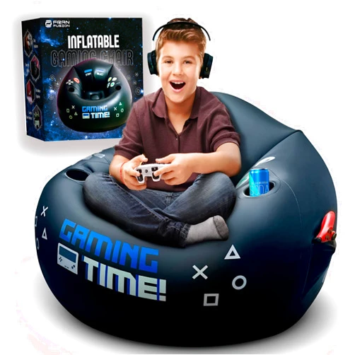 FranFusion Inflatable Gaming Chair for Kids & Teens with Cup Holders and Side Pocket - This Air Gaming Bean Bag Chairs for Kids is The Perfect Furniture for Gamer Room Decor - Perfect Gaming Stuff for Boys 4-12
