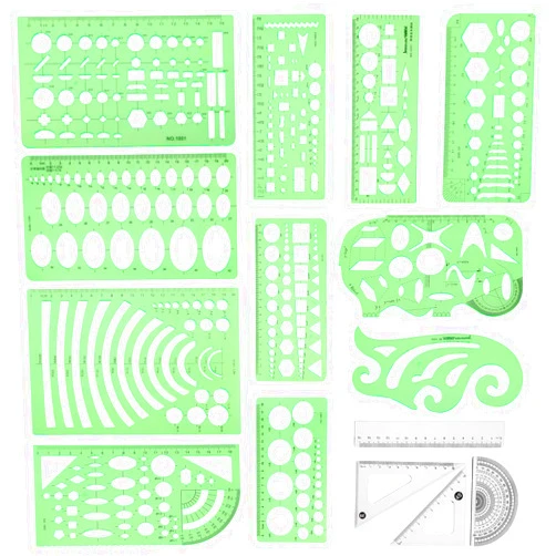 Angrox Geometric Drawings Templates Measuring Geometry Rulers 15 Pcs with 1 Pack File Bag for Design School Studying Office Building…