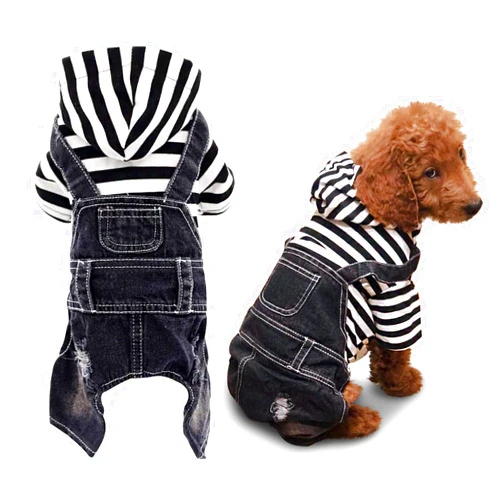 SILD Pet Denim Jumpsuit Dog Jeans Hoodies Cool Blue Coat Medium Small Dogs Classic Jacket Puppy Blue Vintage Washed Vests (S, Black)