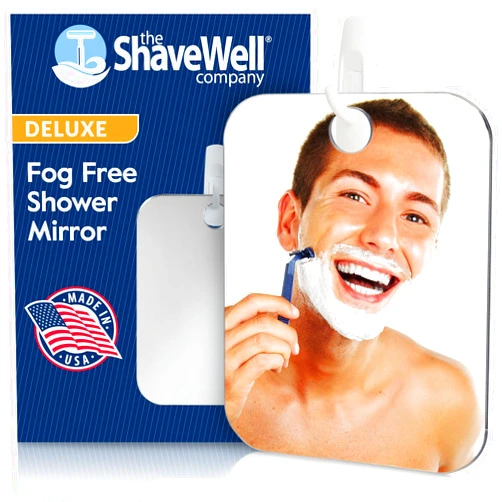 The Shave Well Company Deluxe Anti-Fog Shaving Mirror | Fogless Bathroom Shower Mirror with Handheld Option for Men and Women | Hanging Shower Mirror Includes Long-Lasting Removable Adhesive Hook