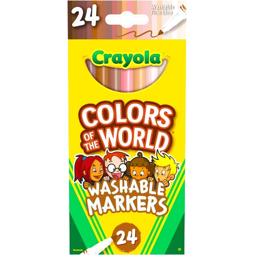 Crayola Colors of the World Markers (24ct), Washable Skin Tone Markers, Fine Line Markers for Kids, Great For Coloring Books, Ages 3+