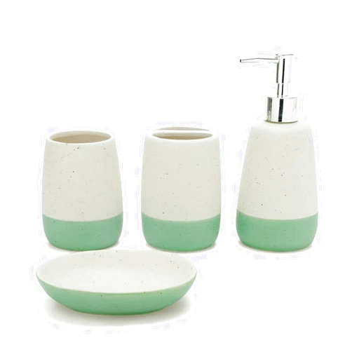Generic Pastel Green Bathroom accesory Set 4pc,Green Bathroom Set,New Apartment Essentials. Green Toothbrush Holder and Soap Dispenser for Bathroom Decor and Gift (Green)