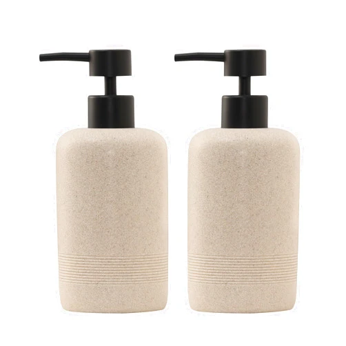 Haocoott Soap Dispensers 400ML 13OZ, 2 PCS Hand Dish Lotion Shampoo Soap Dispenser Jar, Resin Premium Thick Soap Pump Bottles for Kitchen Bathroom Countertop (Beige)