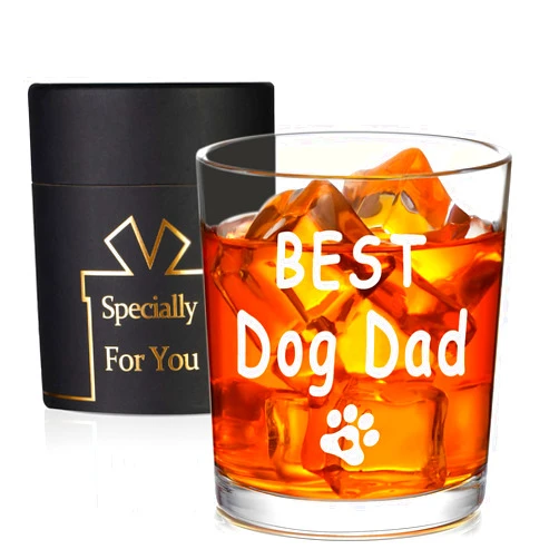 Sngtmug Best Dog Dad Whisky Glasses, Gifts for Dog Dad, Dog Dad Gifts for Men, Birthday Fathers Day Christmas Gifts for Dog Dad from Daughter Son Kids 10 OZ Old Fashioned Glass with Gift Box