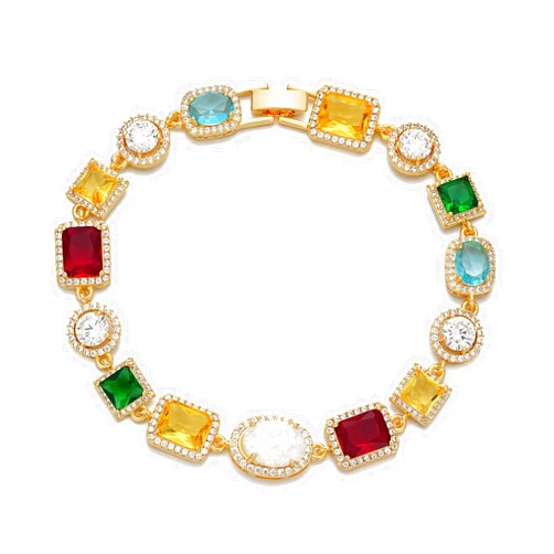 ALYXUY Tennis Bracelet for Men, Dainty 18K Gold Plated Diamond Tennis Bracelet Cubic Zirconia Chain with Emerald, Ruby, and Aquamarine Gemstones for Men Bride Birthday Wedding Valentine's Day Gifts