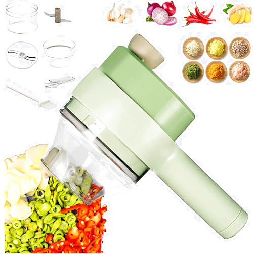 Kitchen Goods Electric Vegetable Cutter Set - 4 in 1 Portable, Rechargeable, Wireless Food Processor & Chopper Machine for Pepper, Garlic, Onion, Celery & Meat