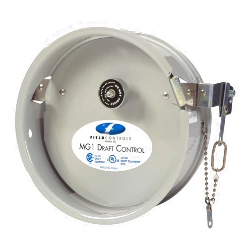 Field Controls - 5MG1 - 2-1/2 x 5-9/16 x 5-9/16 Stainless Steel Barometric Draft Control, Silver