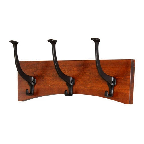 PEG AND RAIL PegandRail Solid Cherry Wall Coat Rack Curved Design Black Mission Hooks Made in The USA (15
