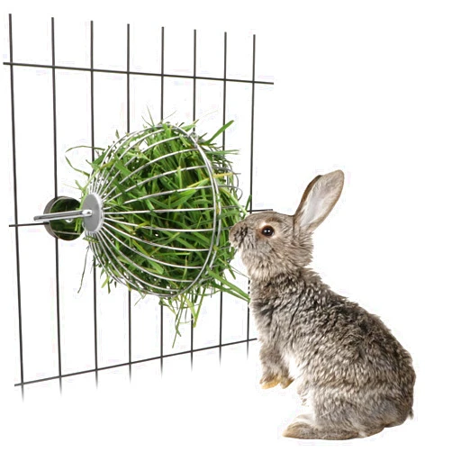 Wontee Rabbit Hay Ball Stainless Steel Hanging Feed Dispenser for Bunny Hamster Guinea Pig Rat Chinchilla (B: 5.11inch, Silver)