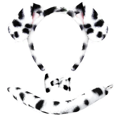 Beviliu Dalmatian Ears and Tail Set 3 Pieces Dalmatian Dog Ears Costume Accessories, Realistic Animal Ears Headbands for Halloween Party Cosplay Washing Makeup Adults