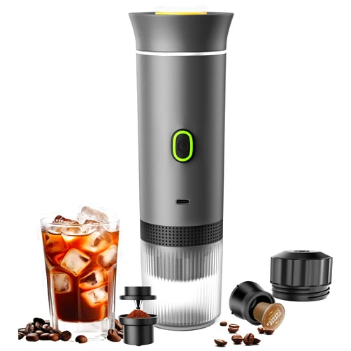Lmozim Portable Coffee Maker, Espresso Machine for camping, Travel Coffee Maker with USB-C, 3-in-1 Small Espresso Machine with Ground Coffee & Capsules (NS＆DG) for RV, Hiking, Office(Grey)