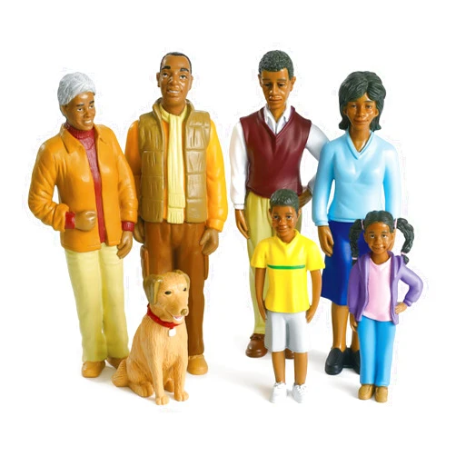 Excellerations Educational Multicultural Pretend Play 2-1/4 inches - 5-1/4 inches H Figurine African-American Family Dolls Set of 7, Preschool