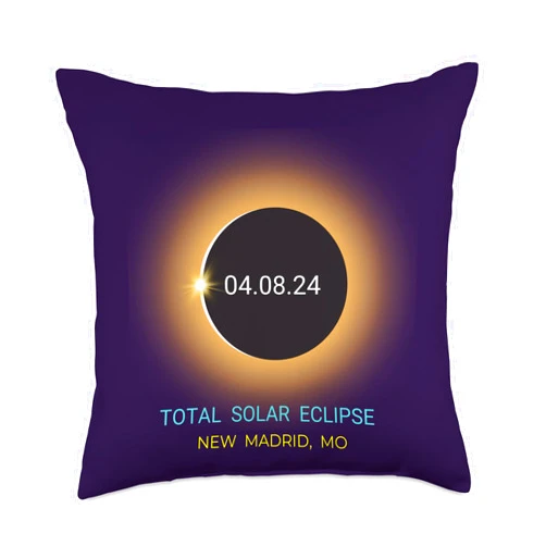 Missouri Total Eclipse Gear 04/08/24 New Madrid MO Total Solar Eclipse 04/08/24 Missouri Souvenir Throw Pillow, 18x18, Multicolor