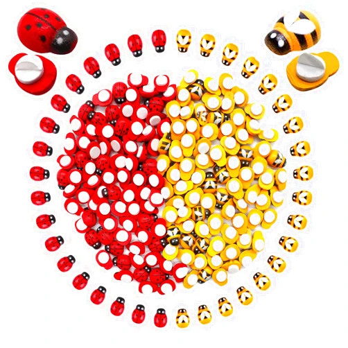 Benvo 160Pcs Benvo Tiny Wooden Bees and Wooden Ladybugs Embellishments Self-Adhesive Mini Wood Bugs Painted Flat-Back Wooden Bumble Bees Ladybirds for Baby Shower DIY Birthday Party Scrapbooking Decor