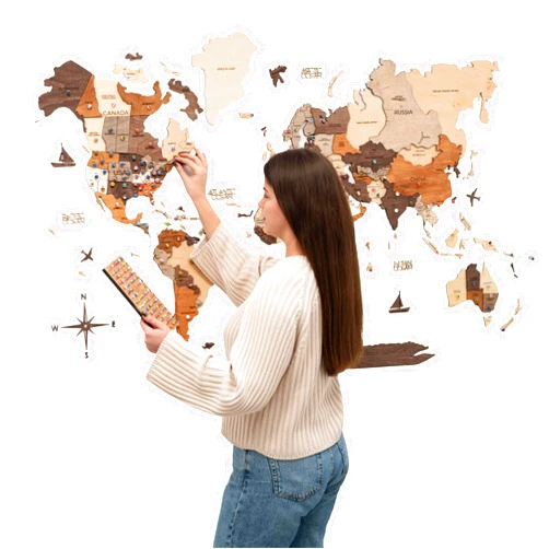 Enjoy The Wood 3D Wood World Map Wall Art Large Wall Décor - World Travel Map - Any Occasion Gift Idea - Wall Art for Home & Kitchen or Office (X-Large, Multicolor)