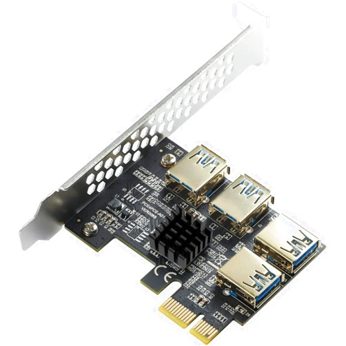 MZHOU PCI-E 1 to 4 PCI-Express 16X Slots Riser Card - Higher Stability USB 3.0 Adapter Multiplier Card for Bitcoin Mining Compatible with Windows Linux Mac(No USB Cables)