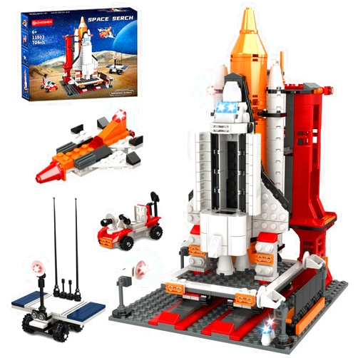 BIZNESMEN 704 PCS Space Shuttle Exploration Rocket Launch Center Block Set, 4-in-1 STEM Aerospace Rocket Building Block Toys for Boys and Girls Ages 6 7 8 9 10 11 12, Ideal for Holidays and Parties