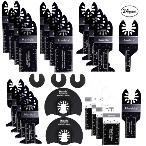 Hanida 24PCS Metal Wood Oscillating Multitool Blades Quick Release Oscillating Saw Blades Universal Multi Tool Blades Set Fit for Porter Cable Rockwell Ridgid Ryobi Milwaukee Dewalt Makita Bosch Fein…
