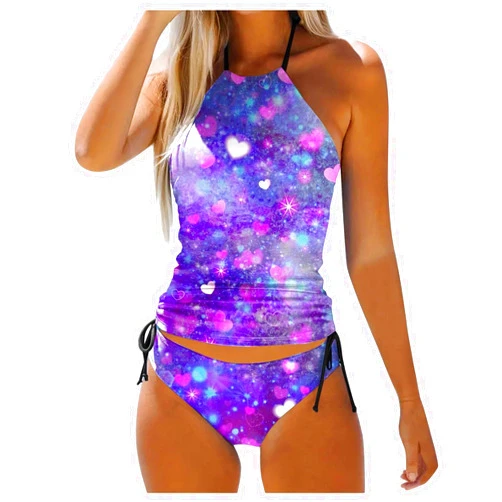 Generic Women's Swimwear Tankini 2 Piece Normal Swimsuit Backless 2 Piece Printing Adjustable Print Color Padded Strap