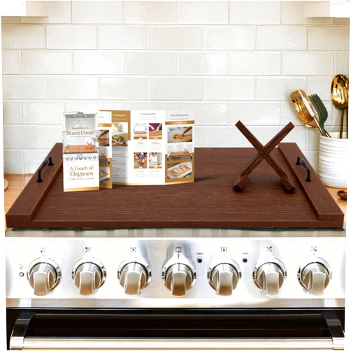Chandelita Acacia Wood Stove Cover Board w Book Support - Noodle Board Stove Cover - Gas Stove Cover Board - Wood Stove Top Cover For Gas Stove - Stovetop Cover Board - Wooden Stove Top Cover Board