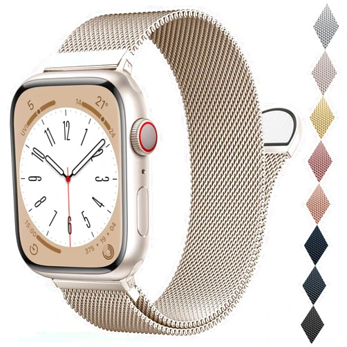 BELONGME Mesh Metal Loop Compatible with Apple Watch Band 42mm 44mm 45mm 46mm 49mm Series Ultra SE 10 9 8 7 6 5 4 3 2 1 Women Men, Stainless Steel Strap with Magnetic Clasp for iWatch Bands