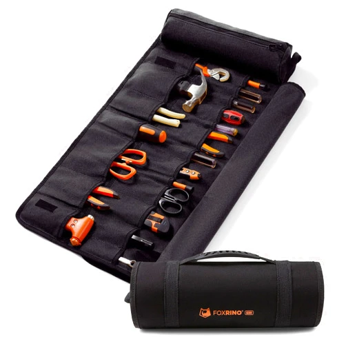 Foxrino Tool Roll, Heavy Duty Tool Roll Bag Organizer, Roll Up Tool Pouch with 20 + 1 Pocket, Black