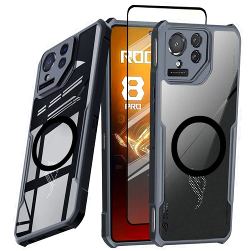 Guizzcg Case for ASUS ROG Phone 8 Pro 5G Case [Compatible with Magsafe],Ultra-Thin Cover Soft TPU Bumper + Acrylic Back Military Grade Airbags Drop Protection[1 Tempered Film], Magnetic Black
