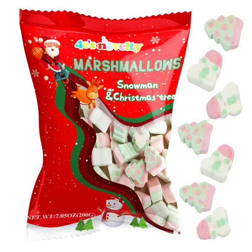 4E's Novelty Sweet Christmas Marshmallow Soft Candy Treats 65pcs (200gram) Bulk Snowman & Santas Shapes, Christmas Candy Stocking Stuffers Snacks, Party Favor for Kids & Adults
