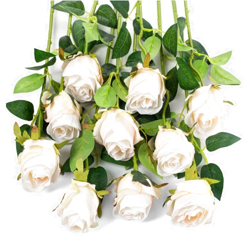 Exoment 10pcs Silk Rose Flower Artificial Roses with Long Stems for DIY Wedding Bouquets Centerpieces Bridal Shower Party Home Decor (White)