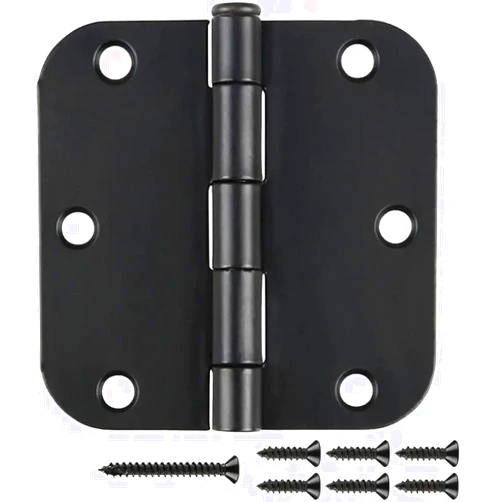 JIW 6 Pack Matte Black Door Hinges Black 3 1/2 Interior Door Hinges 3.5 Inch with 5/8” Radius Corners 3 ½