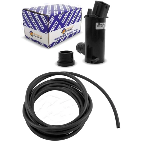 Mean Mug Auto 16212-8833C Windshield Washer Pump w/Grommet with 3 Meter Hose and 10 Pcs Connectors - Compatible with Hyundai, Kia - Replaces OEM #: 98510-26000, 9851-1C000, 98510-2G000, 98510-1C500