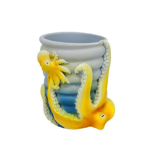 YHHRESINKING Resin Octopus Mother and Baby Tumbler, Beach, Bathroom Accessory,Ocean Theme Octopus Family Bathroom Decor,Coastal Decor (Ocean Blue)