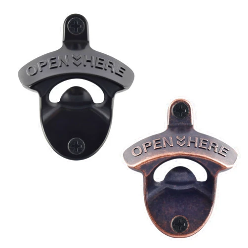 HAIICEN Old Fashion Wall Mounted Bottle Opener, Stainless Screw in Beer Bottle Cap Opener OPEN HERE Black and Rustic Copper (2PCS)