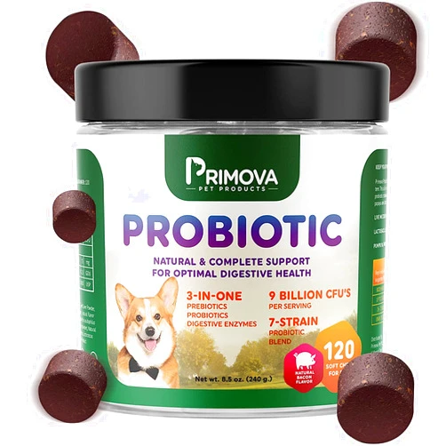 Primova Pet Products Probiotic Dog Chews for Dog Digestive Enzymes - Dog Diarrhea & Natural Allergy Relief - Puppy Probiotic Chews - Dog Allergy Chews - Pack of 120 Chews
