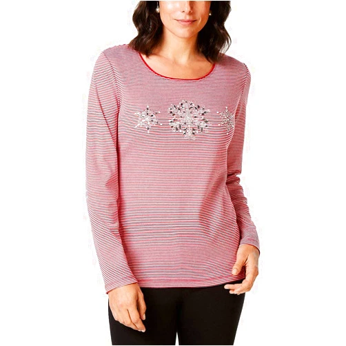 Karen Scott Women's Cotton Beaded Snowflake T-Shirt, Small, New Red Amore
