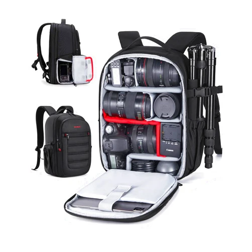 BAGSMART Camera Bag, DSLR SLR Small Camera Backpack Fits 13 Inch Laptop, Anti-theft Photography Backpacks with Rain Cover, Tripod Holder, Black