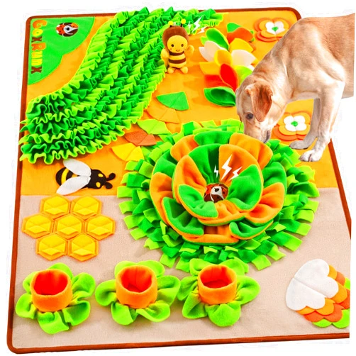 GoxRunx Snuffle Mat for Dogs 40'' X 27'' Large Dog Feeding Mats Pet Dog Sniff Mat Nosework Slower Feeder Interactive Dog Mat for Stress Relief Encourage Natural Foraging (Orange)