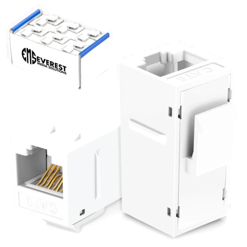Everest Media Solutions RJ45 CAT6 Keystone Coupler in White - 24-Pack - Female to Female Ethernet Keystone Jack for Standard Wall Plates & Patch Panels - UTP Inline RJ45 Coupler Extender