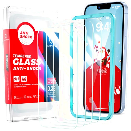 SmartDevil 3 Pack Screen Protector for iPhone 14/iPhone 13 / iPhone 13 Pro(6.1 Inch), [Easy Installation Frame][10X Military Grade Shatterproof] HD Bubble Free Diamonds Hard Tempered Glass