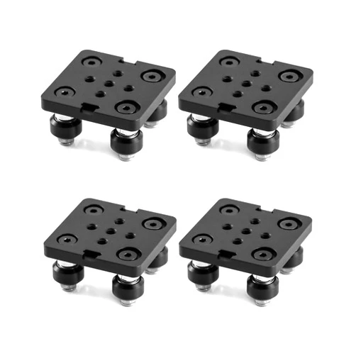 QWORK Small V-Wheel Plate, 4 Pack Gantry Rod Plate with Wheel, for 2020 Aluminum Profile, CNC and 3D Printer Parts Black Wheel