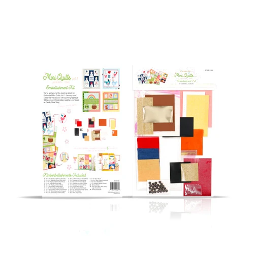 Kimberbell Mini Quilts Embellishment Kit - Embellishments for Crafting Kit, 87pcs Set w. Applique Glitter, Clear Vinyl, & Pom Poms, Embroidery Supplies, Quilting Embellishments