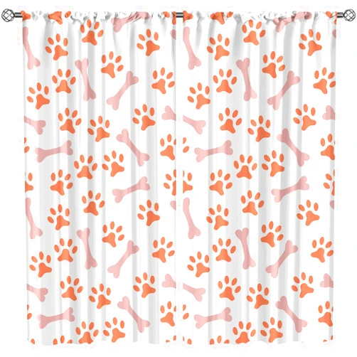 SRHMYWGY Bohemia Dog Paw Print Rod Pocket Blackout Window Treatment, Cartoon Animals and Bones Printed Window Drapes Polyester Fabric Curtains for Kids Girls Bedroom Children's Room Kitchen-W63xL72in