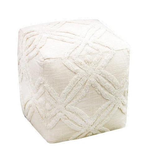 COTTON CRAFT Hand Tufted Pouf - Bedroom Dorm Home Accent - Foot Stool - Ottoman - Bean Bag - Versatile Modern Comfortable Prefilled Woven Cotton Square Pouf Footrest - 16x16x16 inches - Ivory